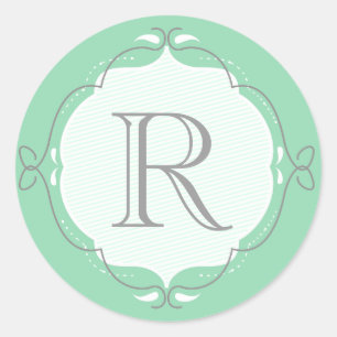 Mint Doodled Frame Monogram Envelope Seal