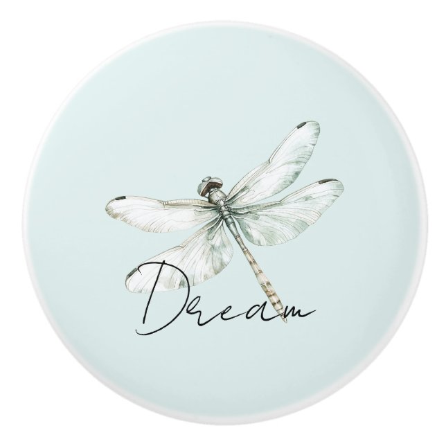 Mint Dragonfly Dream Ceramic Knob (Front)