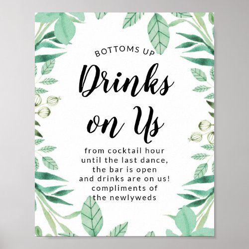 Mint Drinks on Us Open Bar Wedding Reception Sign