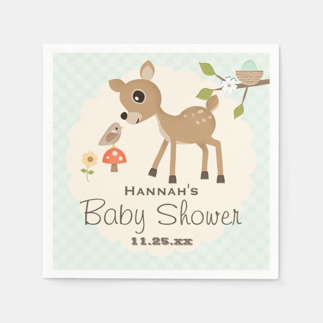 Mint Egg Woodland Deer Baby Shower Paper Napkins (Front)