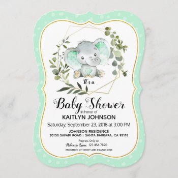 Mint Elephant Modern Baby Shower Invitation by NouDesigns at Zazzle