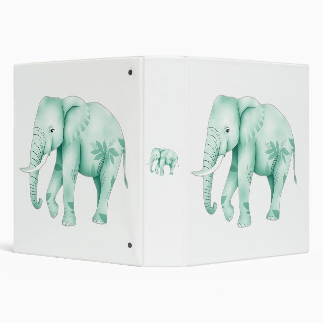 Mint Elephant with Jungle Leaves 3 Ring Binder (Background)
