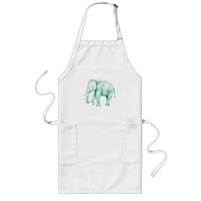 Mint Elephant with Jungle Leaves Long Apron (Front)