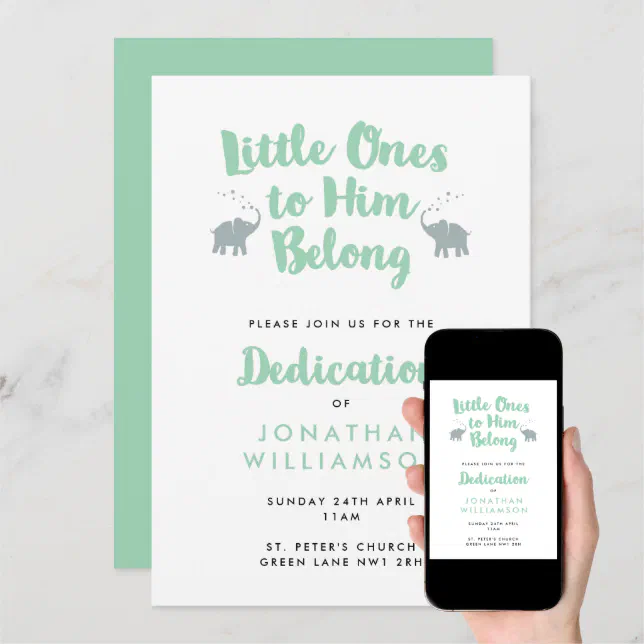 Mint Elephants Christian Dedication Invitation Zazzle