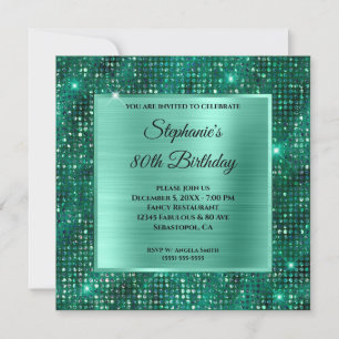 Mint Emerald Diamond Studded Foil 80th Birthday Invitation