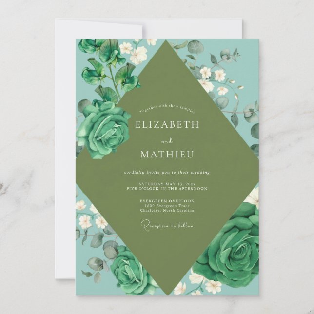 Mint Emerald Leaf Wedding Invitation (Front)