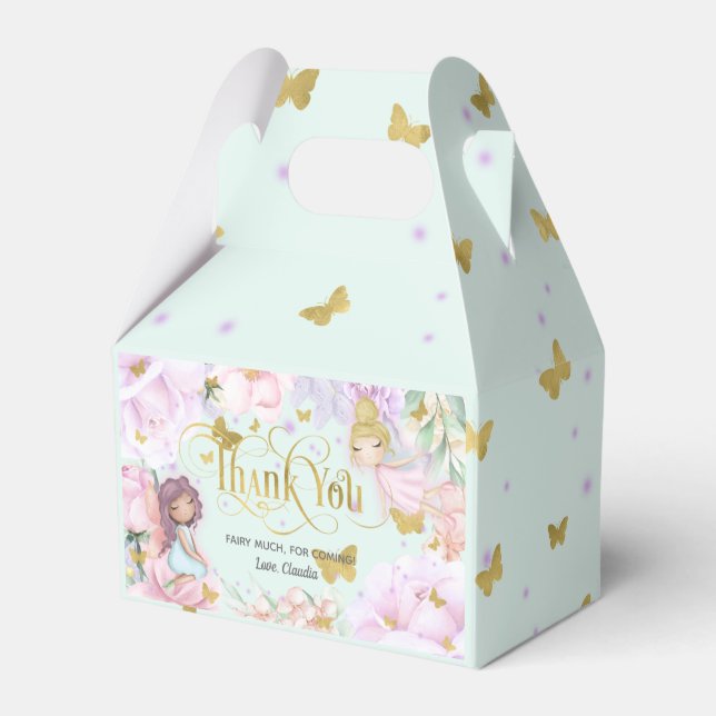 mint enchanted garden fairy, butterfly birthday  favor boxes (Front Side)