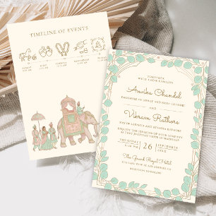 Mint Eucalyptus Elephant Baraat Indian Wedding Invitation