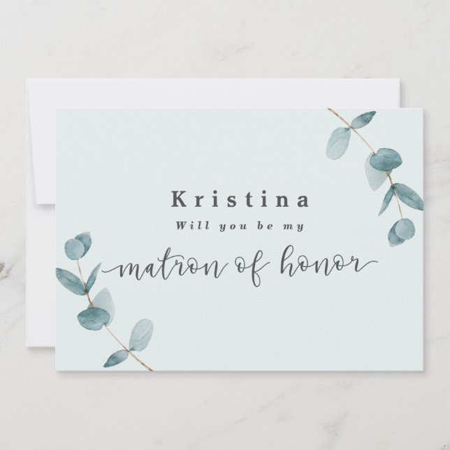 Mint Eucalyptus Matron of Honor Proposal Card (Front)