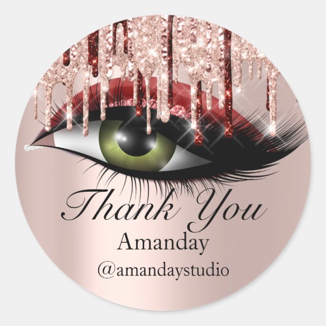 Mint Eyelashes Extension Makeup Rose Burgundy Classic Round Sticker (Front)