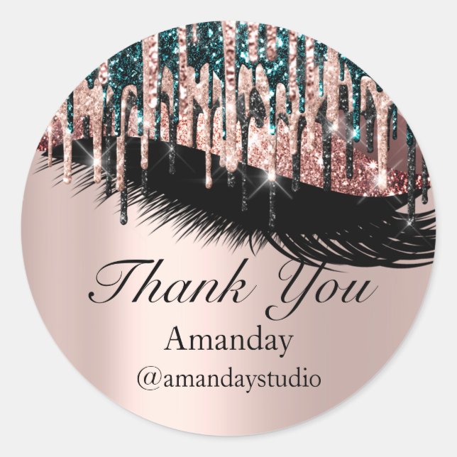 Mint Eyelashes Extension Makeup Rose Gray Drips Classic Round Sticker (Front)