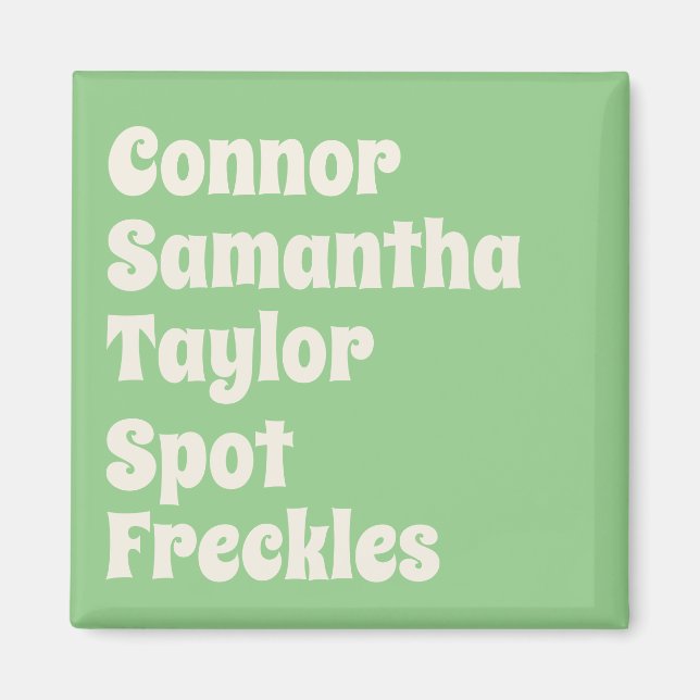 Mint family and pets name retro fridge magnet (Front)