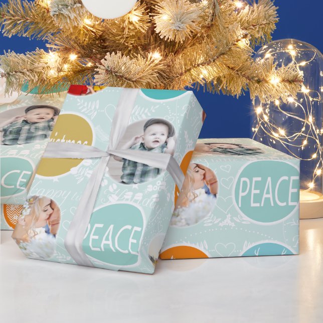Mint Family Photo Reindeer Christmas Merry Bright Wrapping Paper (Holidays)