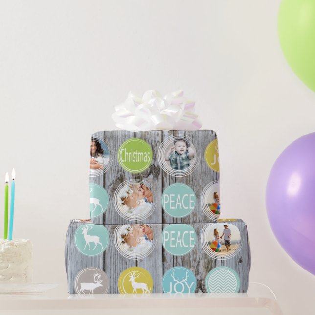 Mint Family Photo Reindeer Christmas Merry Bright Wrapping Paper (Party Gifts)