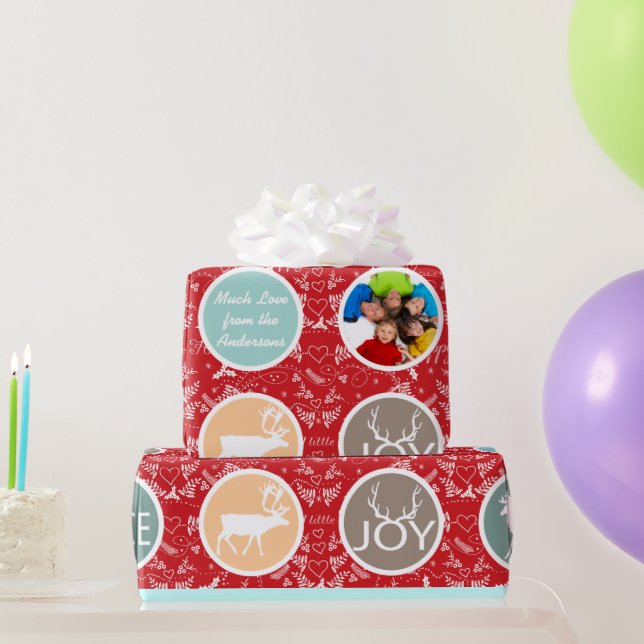 Mint Family Photo Reindeer Christmas Merry Bright Wrapping Paper (Party Gifts)