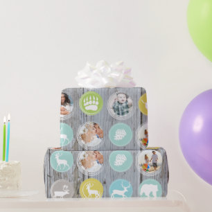 Mint Family Photo Reindeer Christmas Merry Bright Wrapping Paper
