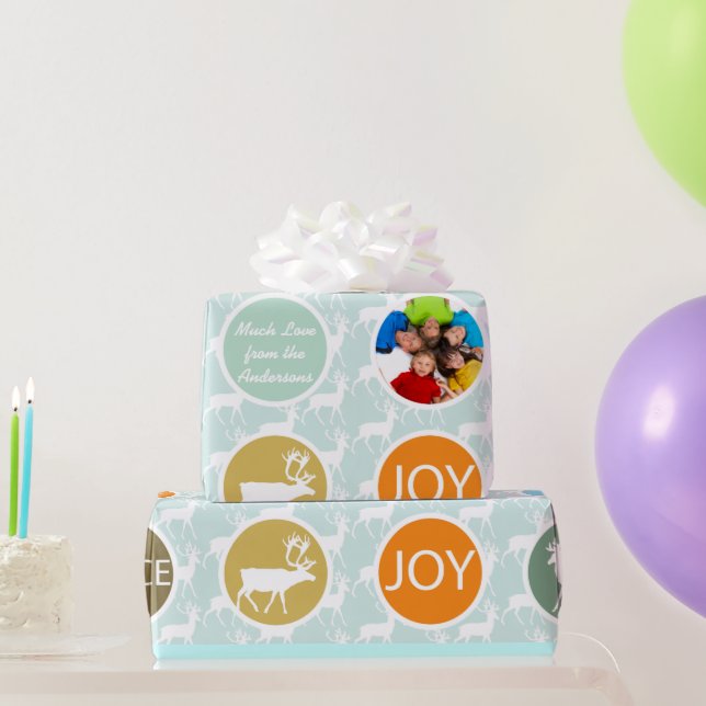 Mint Family Photo Reindeer Christmas Merry Bright Wrapping Paper (Party Gifts)