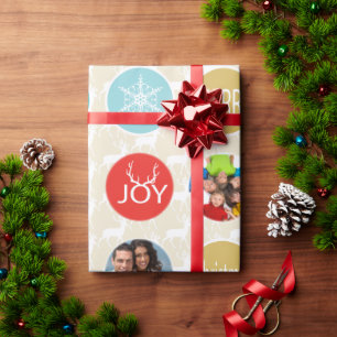 Mint Family Photo Reindeer Christmas Merry Bright Wrapping Paper