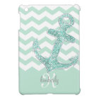 Mint Faux Glitter Anchor Chevron Personalized