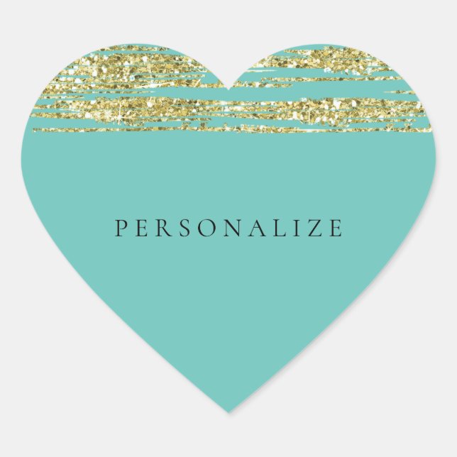 Mint Faux Glitter Blush Pink Stripes Heart Sticker (Front)