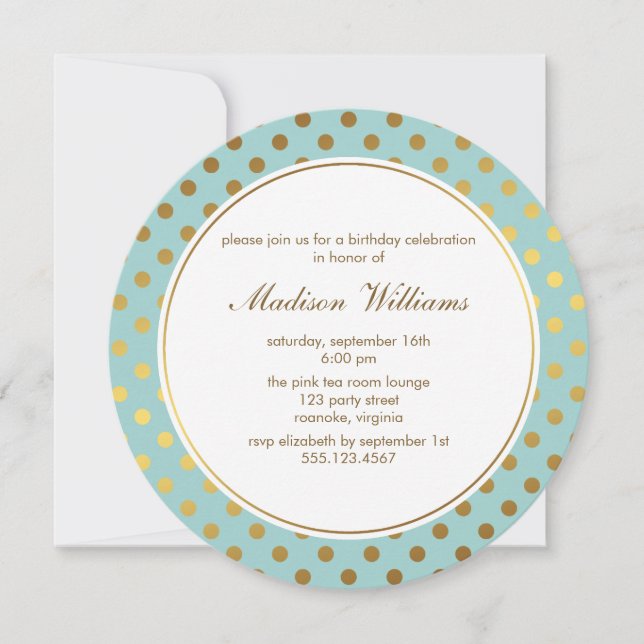 Mint Faux Gold Foil Polka Dots Pattern Invitation (Front)