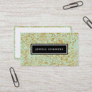 Mint & Faux Gold Glitter Dust Business Card