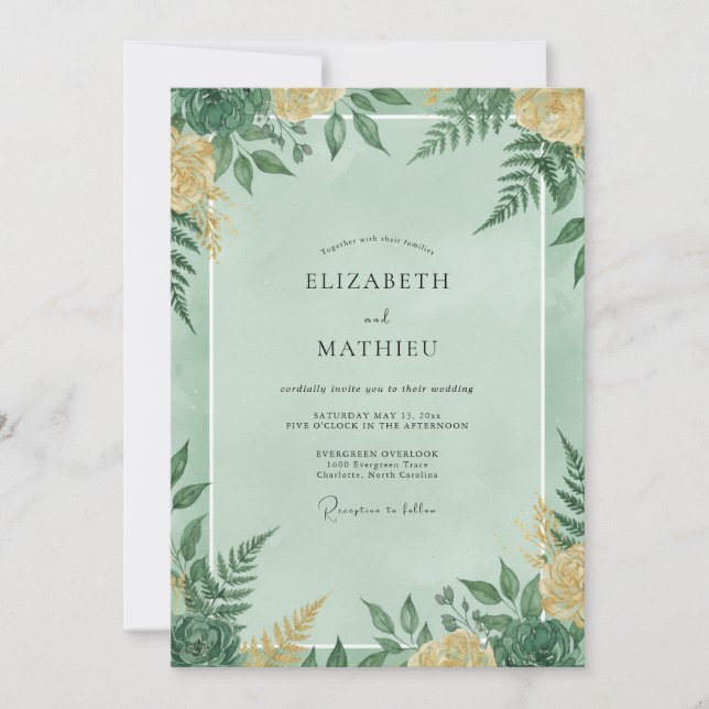 Mint Fern Foliage Wedding Invitation (Front)
