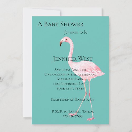 Mint Flamingo Baby Shower Invitation