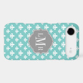 Mint Fleur De Lis Pattern Monogram Case-Mate iPhone Case (Back (Horizontal))