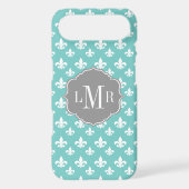 Mint Fleur De Lis Pattern Monogram Case-Mate iPhone Case (Back)