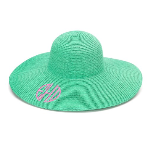 Mint Floppy Beach Hat wPink Monogram