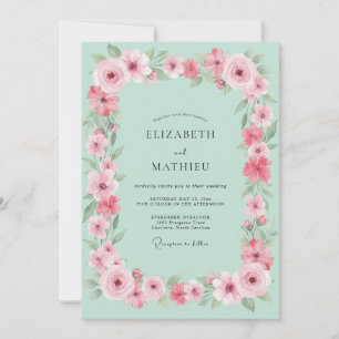 Mint Floral Bloom Wedding Invitation