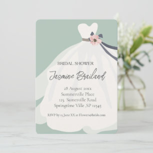 Mint Floral Bride Gown Bridal Shower  Invitation