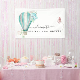 Mint Floral Hot Air Balloon Baby Shower Banner