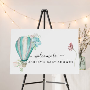 Mint Floral Hot Air Balloon Baby Shower Foam Board