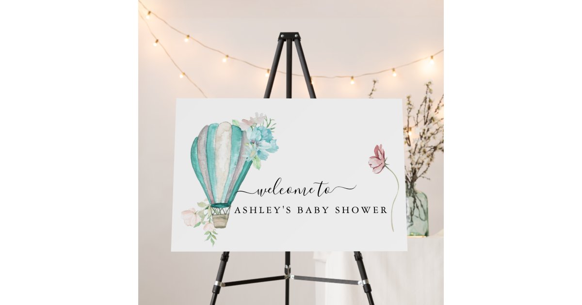 Mint Floral Hot Air Balloon Baby Shower Foam Board | Zazzle