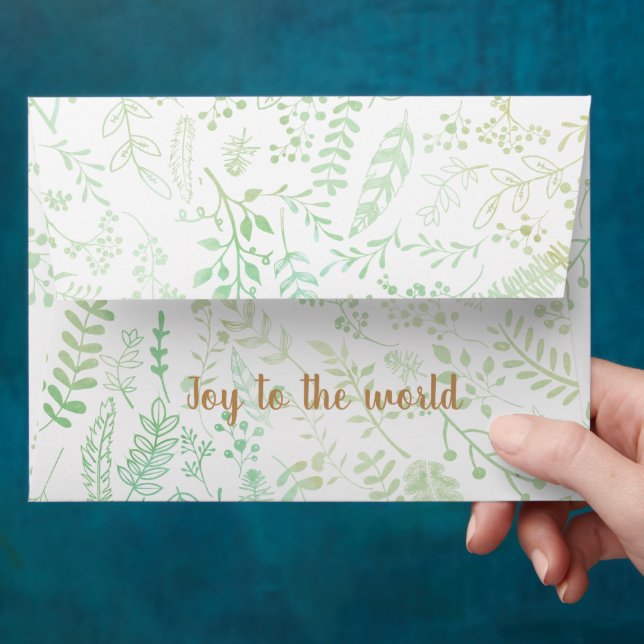 Mint Floral Joy to the World Christmas Holiday Envelope (Hand)