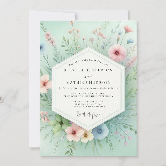 Mint Floral Meadow Romance Wedding Invitation (Front)