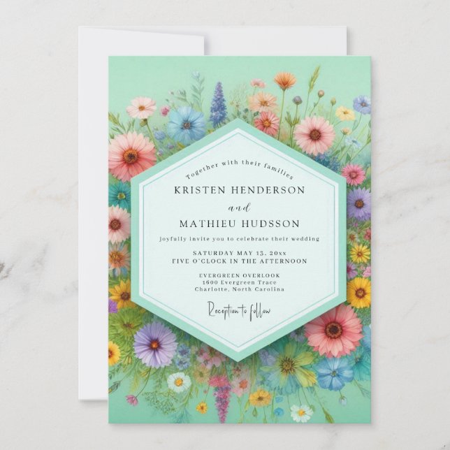 Mint Floral Meadow Whimsy Wedding Invitation (Front)
