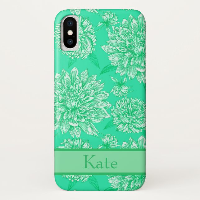 Mint Floral Monogram Case-Mate iPhone Case (Back)
