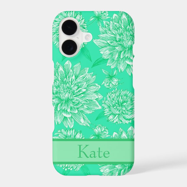 Mint Floral Monogram Iphone Case (Back)