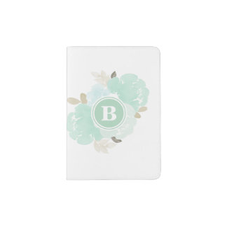 Mint Floral Monogram Passport Holder