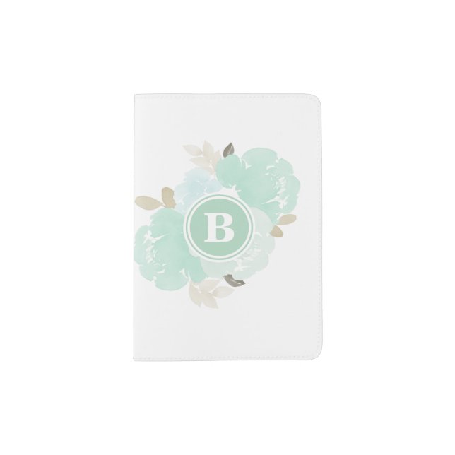 Mint Floral Monogram Passport Holder (Front)