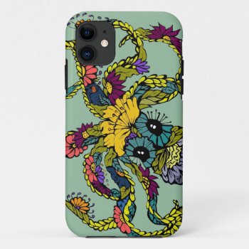 Mint Floral Octopus Iphone Case by lisaguenraymondesign at Zazzle