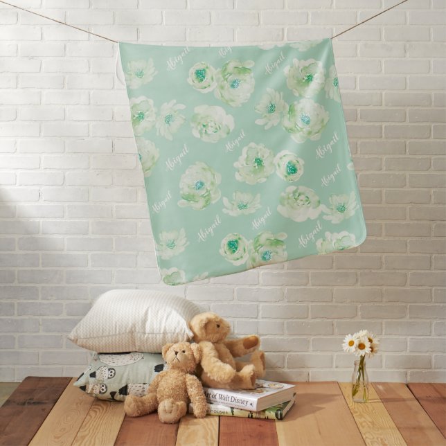 Mint Floral Personalized Name blankets (In Situ)