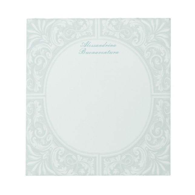 Mint Floral Relief Circular Frame Notepad (Front)