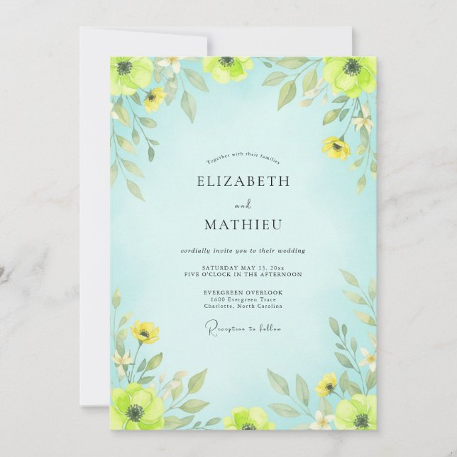 Mint Floral Romantic Wedding Invitation (Front)