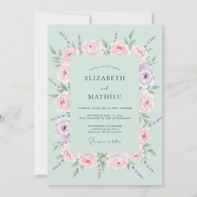 Mint Floral Spring Wedding Invitation (Front)