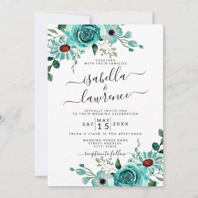 Mint Floral Watercolor Elegant Green Wedding Invit Invitation (Front)