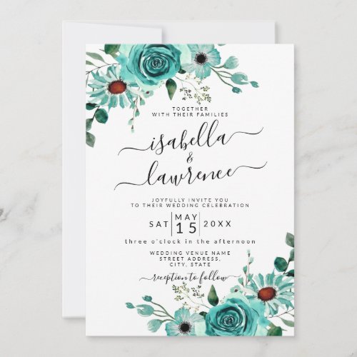 Mint Floral Watercolor Elegant Green Wedding Invit Invitation